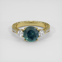 3.43 Ct. Greenish Blue Sapphire Ring, 18K Yellow Gold 1