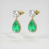 7.16 Ct.Tw. Emerald Earrings, 18K Yellow Gold 3