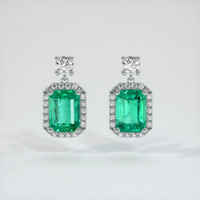 2.80 Ct.Tw. Emerald Earrings, 18K White Gold 1