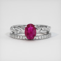 0.91 Ct. Pinkish Red Ruby Ring, 14K White Gold 1