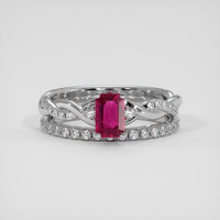 0.61 Ct. Pinkish Red Ruby Ring, 18K White Gold 1