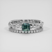 0.67 Ct. Bluish Green Sapphire Ring, 18K White Gold 1