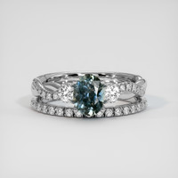 1.28 Ct. Greenish Blue Sapphire Ring, 18K White Gold 1