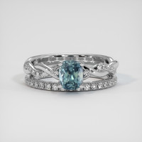 0.92 Ct. Greenish Blue Sapphire Ring, 18K White Gold 1
