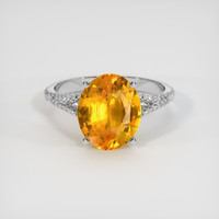 4.61 Ct. Orangish Yellow Sapphire Ring, 18K White Gold 1
