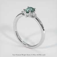 0.84 Ct. Greenish Blue Sapphire Ring, 18K White Gold 2