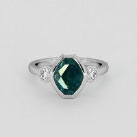 2.15 Ct. Bluish Green Sapphire Ring, 18K White Gold 1