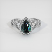 2.08 Ct. Bluish Green Sapphire Ring, 14K White Gold 1