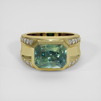 4.18 Ct. Bluish Green Sapphire Ring, 18K Yellow Gold 1