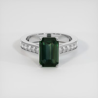 2.99 Ct. Bluish Green Sapphire Ring, 18K White Gold 1