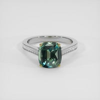 5.50 Ct. Bluish Green Sapphire Ring, 14K Yellow & White 1