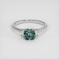 1.75 Ct. Bluish Green Sapphire Ring, 18K White Gold 1