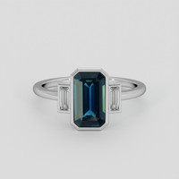 3.77 Ct. Bluish Green Sapphire Ring, 18K White Gold 1