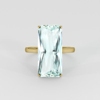 15.27 Ct. Bluish Green Aquamarine Ring, 14K Yellow Gold 1
