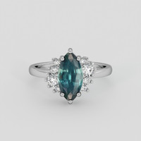 2.06 Ct. Greenish Blue Sapphire Ring, 14K White Gold 1