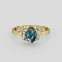 1.38 Ct. Bluish Green Sapphire Ring, 18K Yellow Gold 1