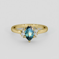0.97 Ct. Bluish Green Sapphire Ring, 18K Yellow Gold 1