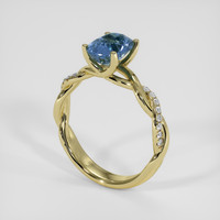 2.06 Ct. Greenish Blue Sapphire Ring, 18K Yellow Gold 2