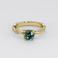 1.55 Ct. Bluish Green Sapphire Ring, 18K Yellow Gold 1
