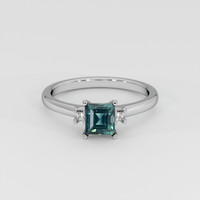 0.88 Ct. Bluish Green Sapphire Ring, 18K White Gold 1