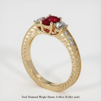0.59 Ct. Ruby Ring, 18K Yellow Gold 2