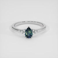 0.79 Ct. Greenish Blue Sapphire Ring, 10K White Gold 1