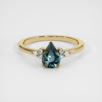 1.08 Ct. Bluish Green Sapphire Ring, 18K Yellow Gold 1