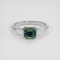 1.10 Ct. Bluish Green Sapphire Ring, 18K White Gold 1