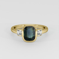 2.03 Ct. Bluish Green Sapphire Ring, 18K Yellow Gold 1