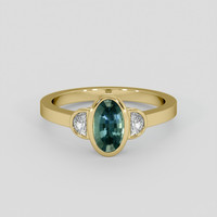 1.45 Ct. Bluish Green Sapphire Ring, 18K Yellow Gold 1