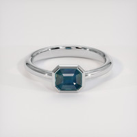 0.83 Ct. Greenish Blue Sapphire Ring, 18K White Gold 1