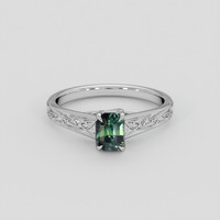 1.00 Ct. Bluish Green Sapphire Ring, 18K White Gold 1