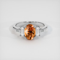 2.03 Ct. Orange Sapphire Ring, 18K White Gold 1