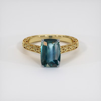 3.05 Ct. Bluish Green Sapphire Ring, 14K White & Yellow 1