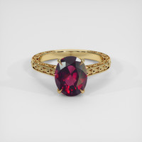 3.67 Ct. Purplish Red Rhodolite Garnet Ring, 14K Yellow Gold 1