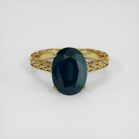 4.35 Ct. Bluish Green Sapphire Ring, 18K Yellow Gold 1