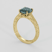 3.29 Ct. Bluish Green Sapphire Ring, 18K Yellow Gold 2