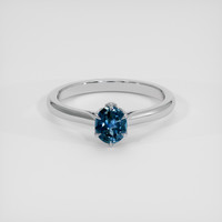 0.65 Ct. Greenish Blue Sapphire Ring, 14K White Gold 1