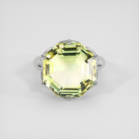12.61 Ct. Greenish Yellow Citrine Ring, 18K White Gold 1