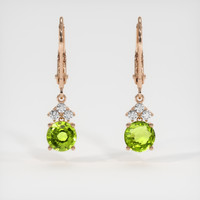 <span>1.92</span> <span class="tooltip-light">Ct.Tw.<span class="tooltiptext">Total Carat Weight</span></span> Green (Lime Green) Peridot Earrings, 14K Rose Gold 1