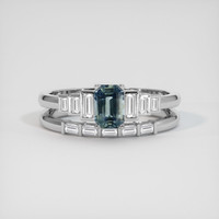 0.74 Ct. Greenish Blue Sapphire Ring, 10K White Gold 1