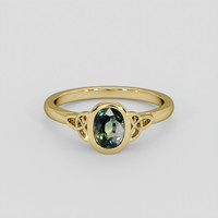 1.03 Ct. Bluish Green Sapphire Ring, 18K Yellow Gold 1