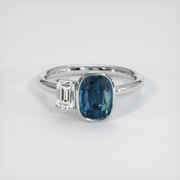 4.05 Ct. Greenish Blue Sapphire Ring, 18K White Gold 1