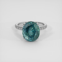 6.96 Ct. Bluish Green Sapphire Ring, 14K White Gold 1