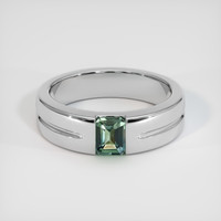 0.59 Ct. Bluish Green Sapphire Ring, 18K White Gold 1