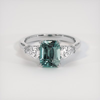 2.57 Ct. Bluish Green Sapphire Ring, Platinum 950 1