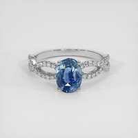 2.06 Ct. Greenish Blue Sapphire Ring, 18K White Gold 1