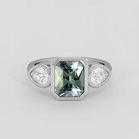 2.49 Ct. Bluish Green Sapphire Ring, 18K White Gold 1