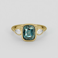 3.04 Ct. Greenish Blue Sapphire Ring, 10K Yellow Gold 1