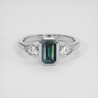 1.08 Ct. Bluish Green Sapphire Ring, 18K White Gold 1